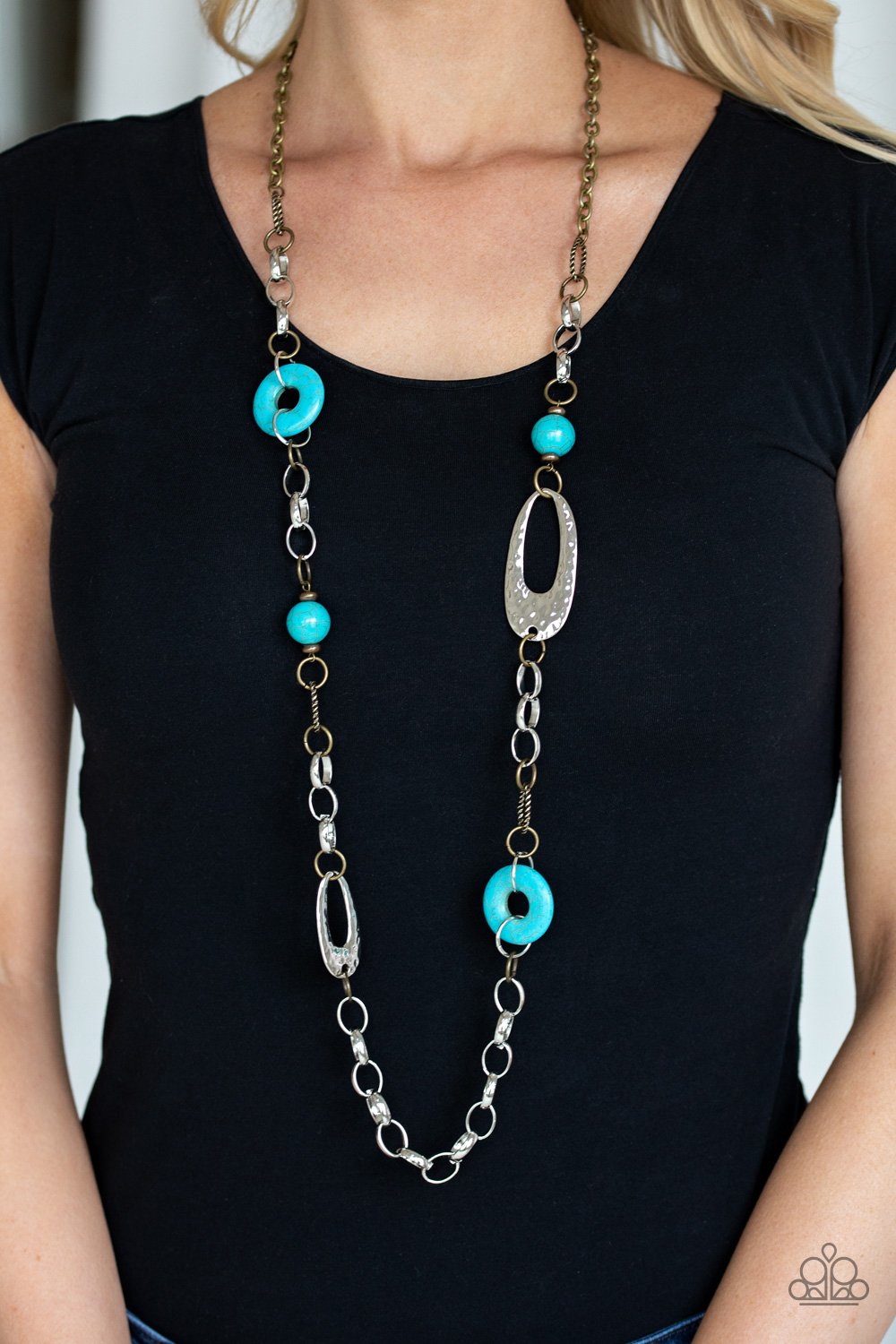 Artisan Artifact - Multi Metal/Turquoise Stone Beaded Paparazzi Necklace and matching earrings