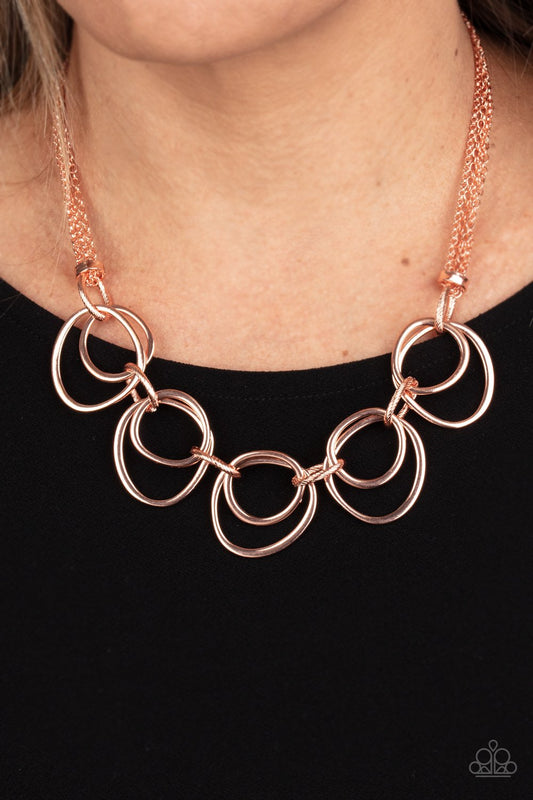 Asymmetrical Adornment - Copper Asymmetrical Linked Rings Paparazzi Necklace & matching earrings
