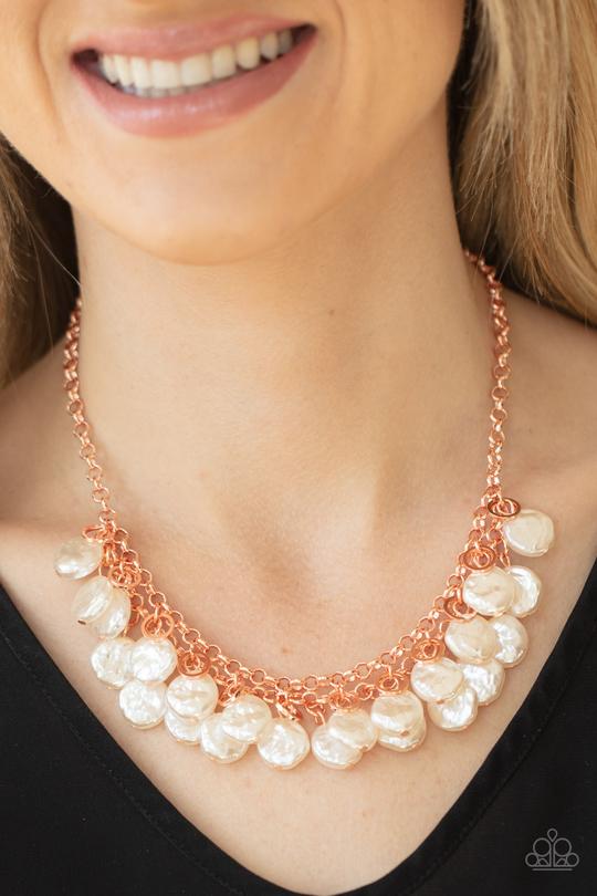 BEACHFRONT and Center - Copper Chain/White Pearl Paparazzi Necklace & matching earrings