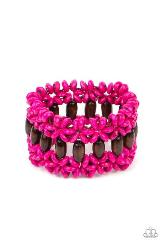 Bali Beach Retreat - Pink & Brown Wooden Paparazzi Stretch Bracelet