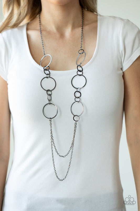 Basic Babe - Gunmetal Flat Rings/Double Layer Gunmetal Chain Paparazzi Necklace & matching earrings