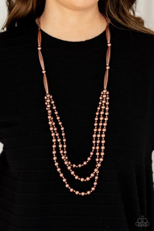 Beaded Beacon - Copper Antiqued Shimmer Beaded Paparazzi Layer Necklace & matching earrings