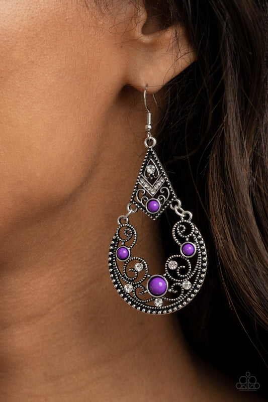Bohemian Ball - Purple Beaded Paparazzi Earrings