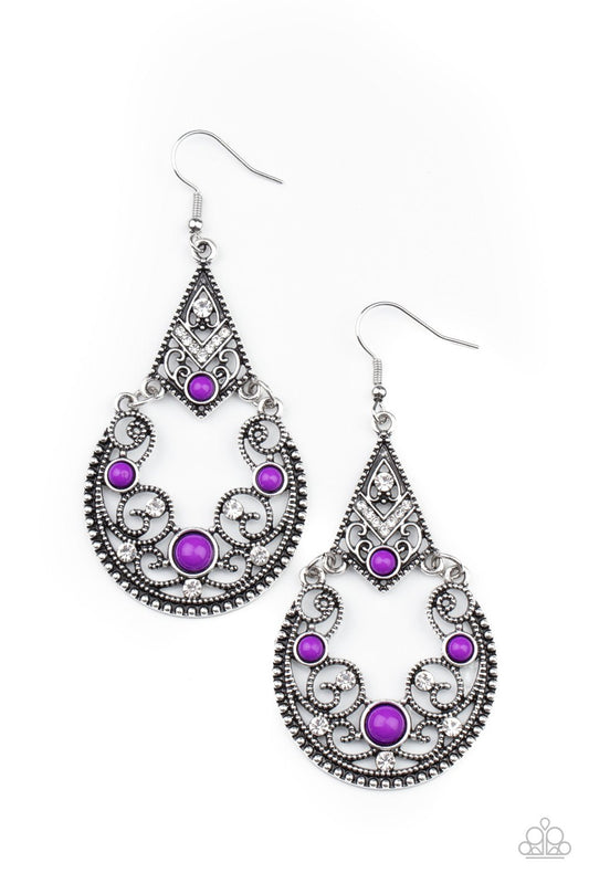 Bohemian Ball - Purple Beaded Paparazzi Earrings