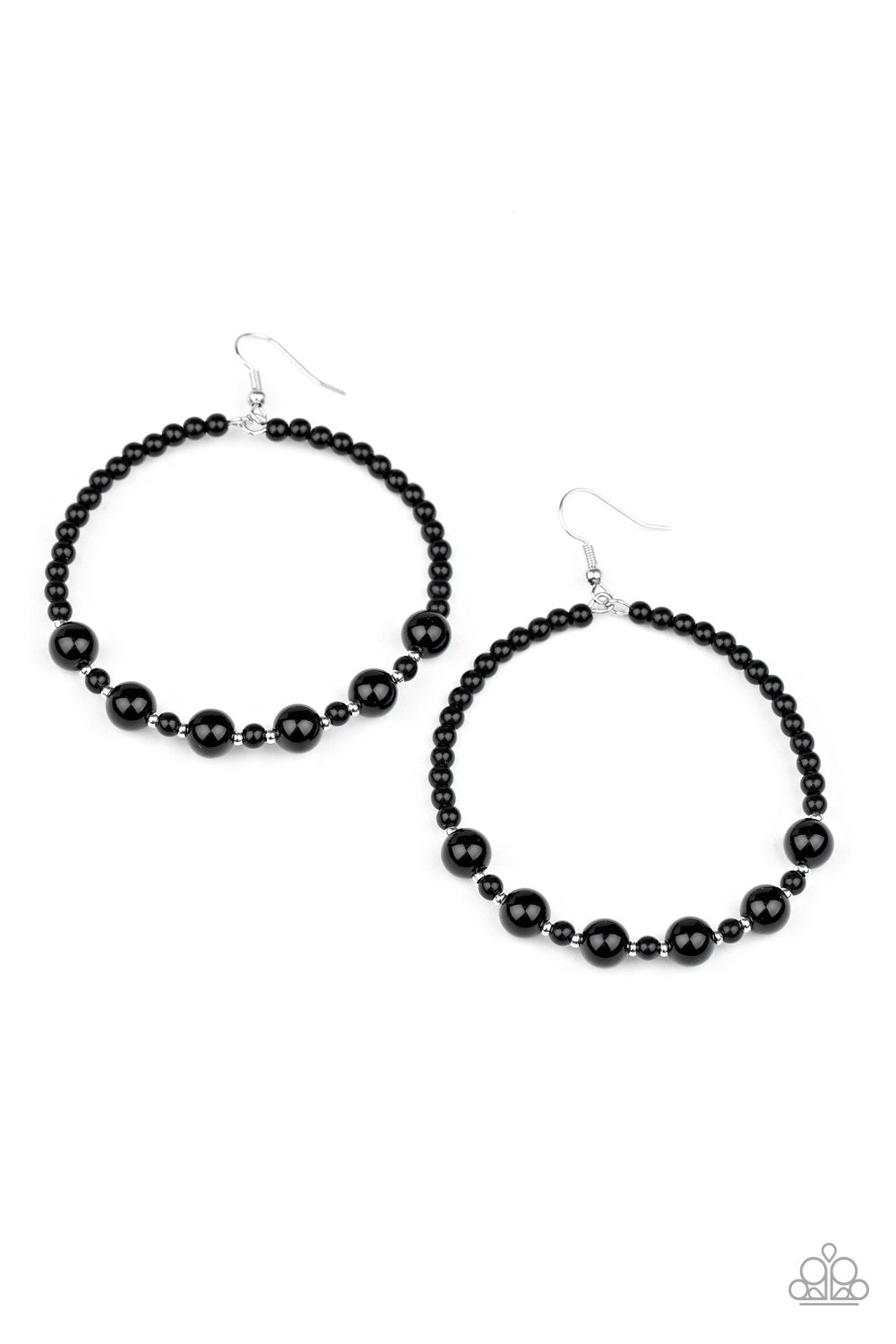 Boss Posh - Black Varying Sized Polished Beaded Paparazzi Earrings
