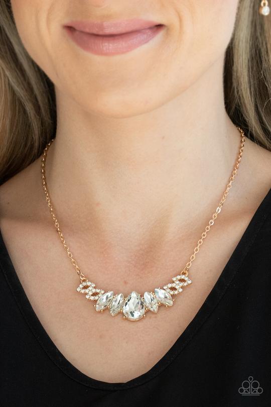 Bride-to-BEAM - Gold/White Rhinestone Paparazzi Necklace & matching earrings