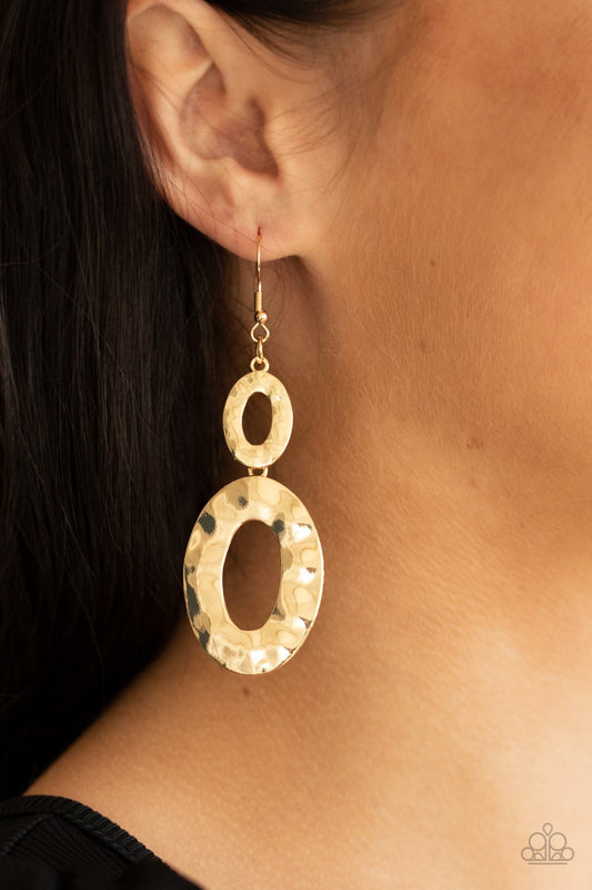 Bring on the Basics - Gold Mismatched Hammered Linked Oval Paparazzi Earrings