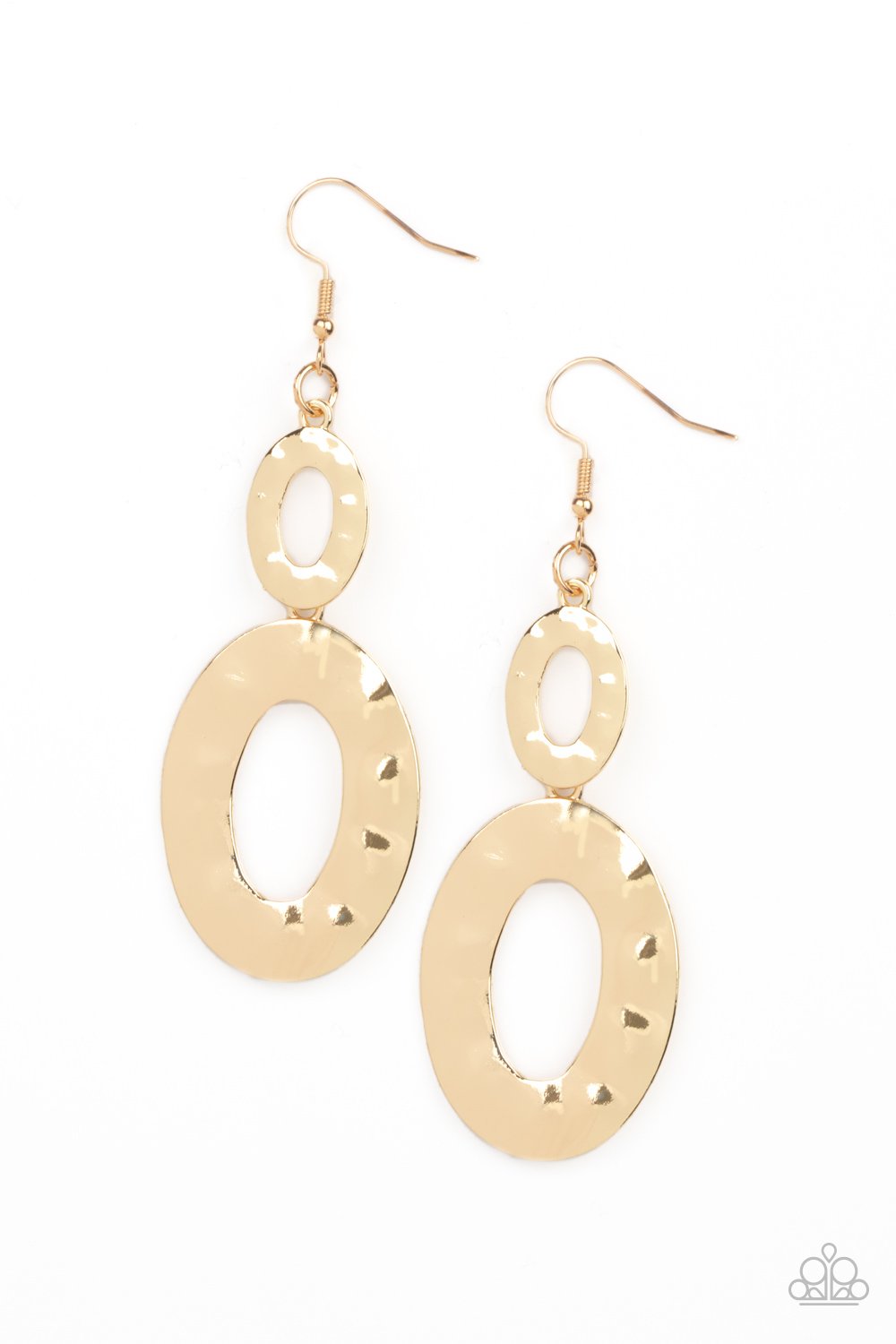 Bring on the Basics - Gold Mismatched Hammered Linked Oval Paparazzi Earrings