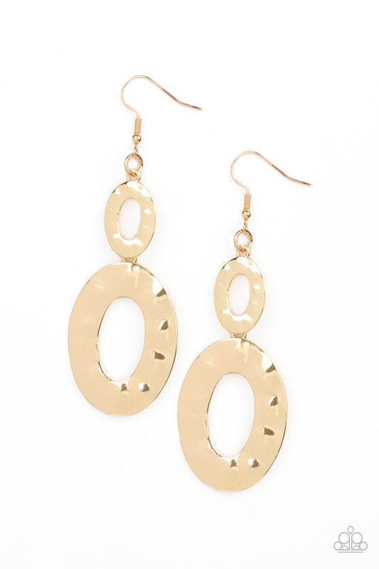 Bring on the Basics - Gold Mismatched Hammered Linked Oval Paparazzi Earrings