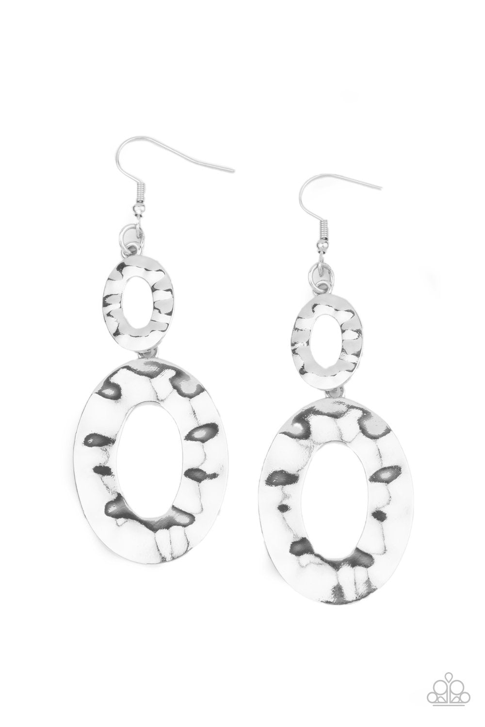 Bring on the Basics - Silver Mismatched Hammered Linked Oval Paparazzi Earrings