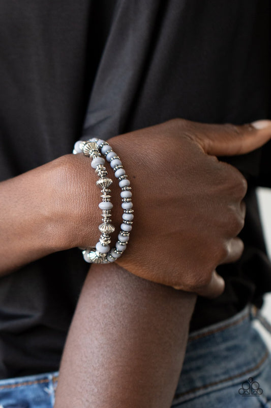 Cactus Quest - Silver Decorative Beads/Sleet Stone Beaded Set of 2 Paparazzi Stretch Bracelets