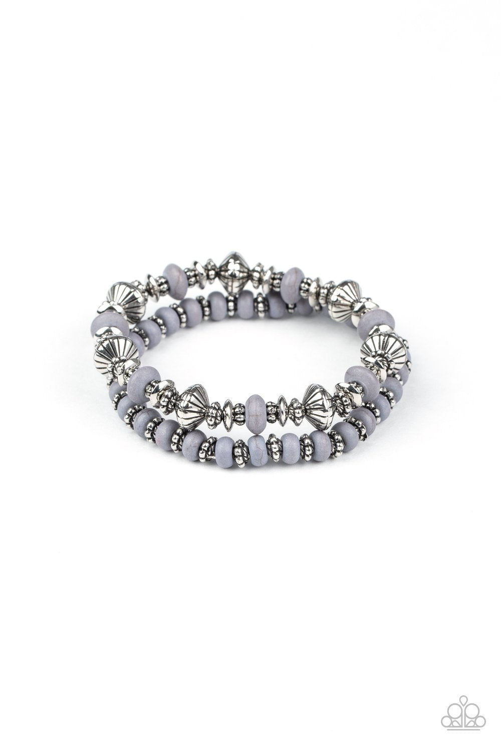 Cactus Quest - Silver Decorative Beads/Sleet Stone Beaded Set of 2 Paparazzi Stretch Bracelets