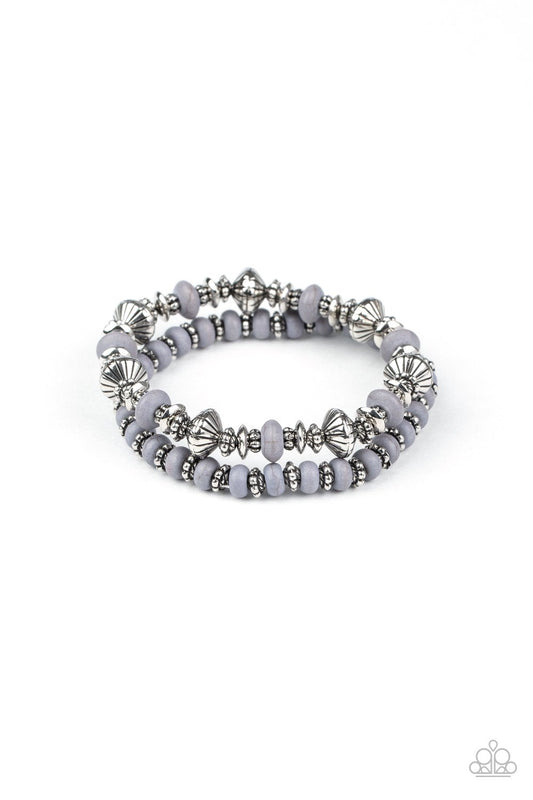 Cactus Quest - Silver Decorative Beads/Sleet Stone Beaded Set of 2 Paparazzi Stretch Bracelets