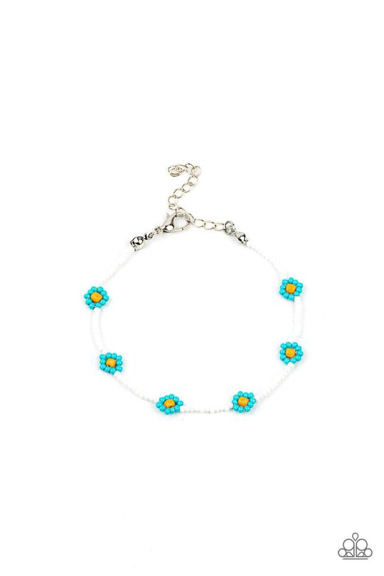 Camp Flower Power - Blue/Turquoise Seed Bead Flower Paparazzi Adjustable Bracelet
