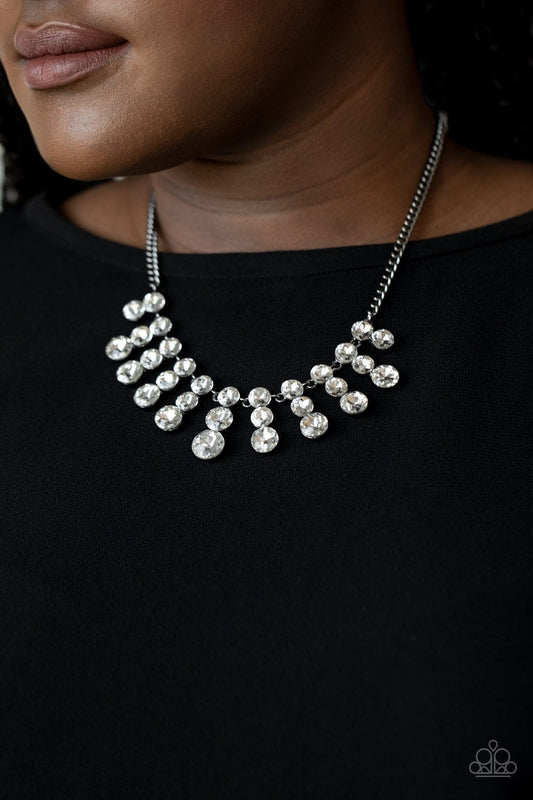 Celebrity Couture - Gunmetal Frames/White Rhinestone Paparazzi Necklace & matching earrings