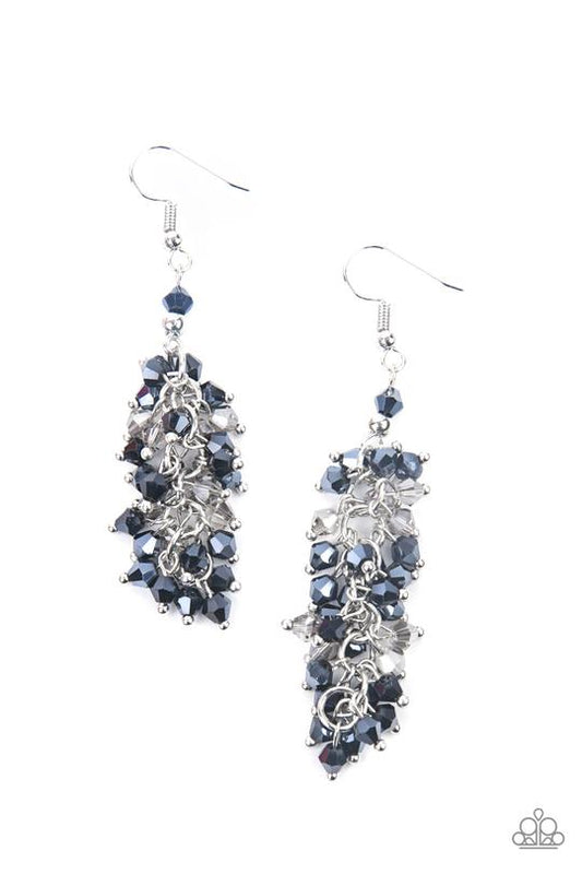 Celestial Chandeliers - Blue Iridescent Beaded Cluster Paparazzi Earrings
