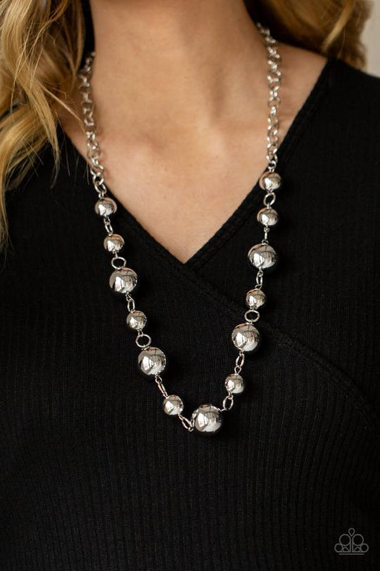 Commanding Composure - Silver Oversized Bead Paparazzi Necklace & matching earrings