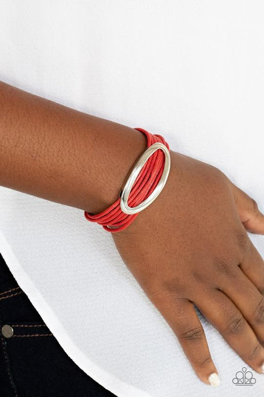 Corded Couture - Red Cording Paparazzi Magnetic Bracelet
