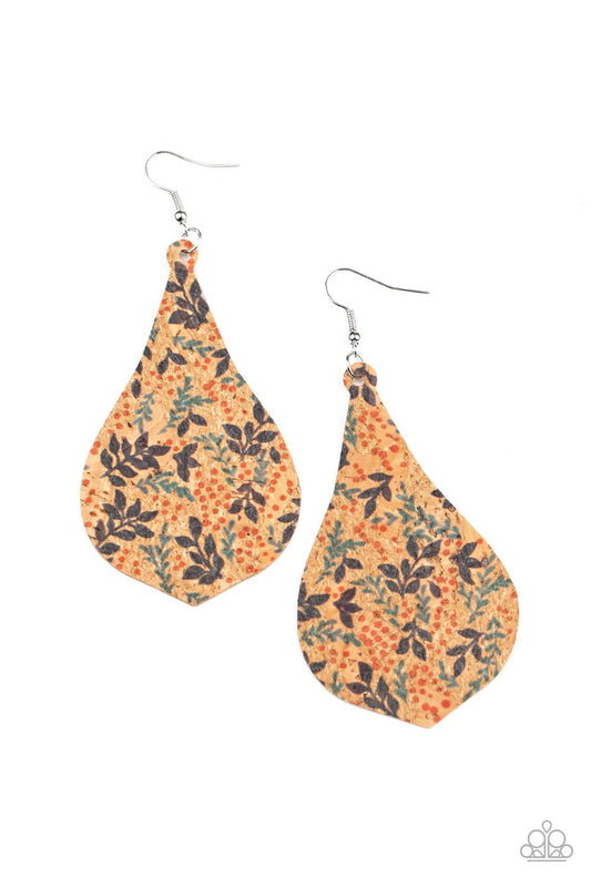 Cork Coast - Multi Colorful Leafy Patterned Cork Earrings
