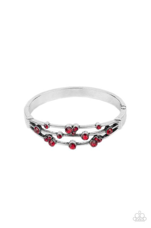 Cosmic Candescence - Red Rhinestone & Silver Bar Paparazzi Hinge Bracelet
