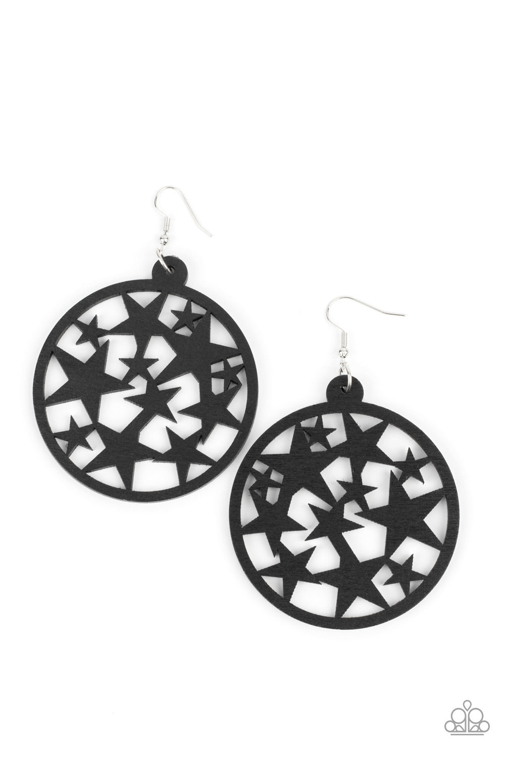 Cosmic Paradise - Black Oversized Wooden Frame/Cut-Out Black Star Paparazzi Earrings