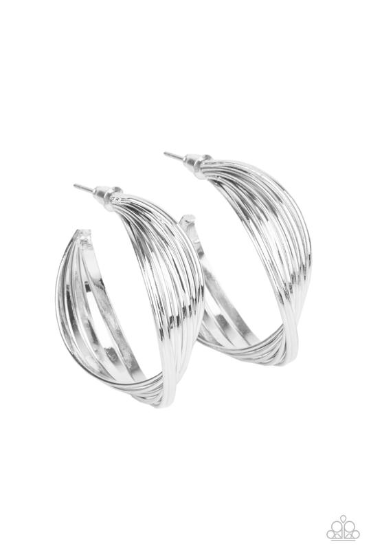 Curves In All The Right Places - Silver Stacked Hoops Paparazzi Post Earrings