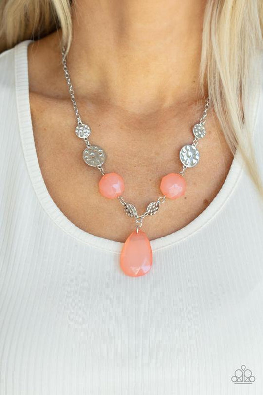 DEW What You Wanna DEW - Orange Teardrop/Hammered Silver Disc Paparazzi Necklace & matching earrings