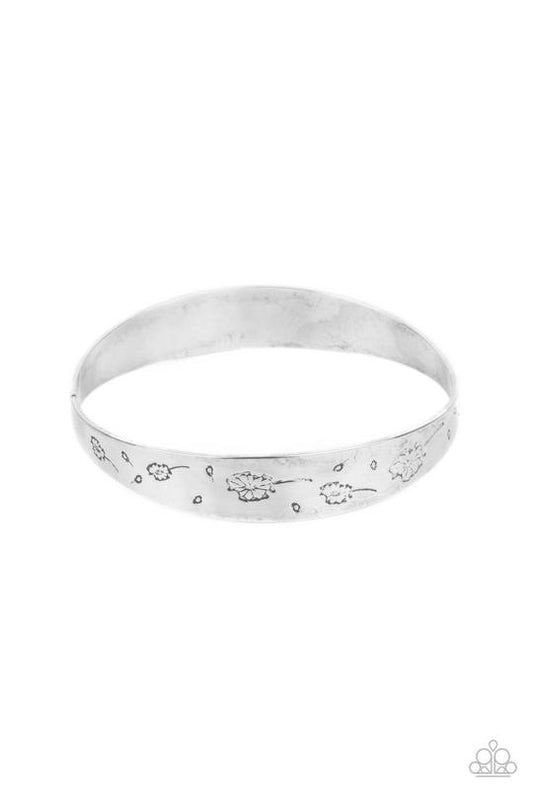 Dandelion Dreamland - Silver Dandelion-Like Pattern Paparazzi Bangle Bracelet