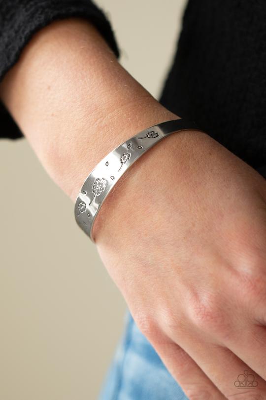 Dandelion Dreamland - Silver Dandelion-Like Pattern Paparazzi Bangle Bracelet