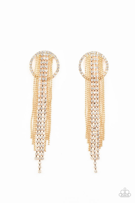 Dazzle by Default - Gold Ball-Chain/White Rhinestone Fringe Paparazzi Earrings