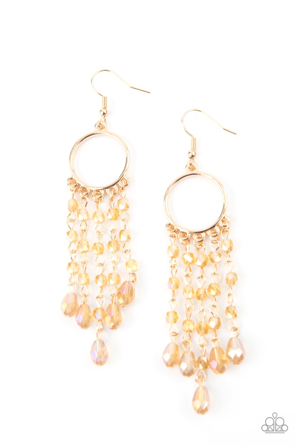 Dazzling Delicious - Gold Iridescent Beaded Paparazzi Chandelier Earrings
