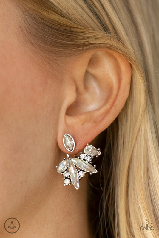 Deco Dynamite - White Marquise-Cut Rhinestone/Mismatched White Rhinestone Paparazzi Double-Sided Post Earring - EMP Exclusive