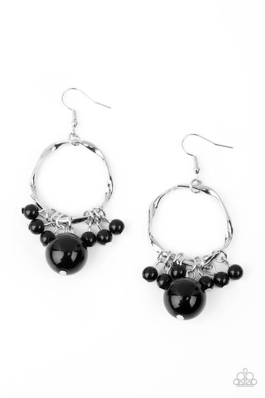 Delectably Diva - Black Beaded Bubbly Fringe Paparazzi Earrings