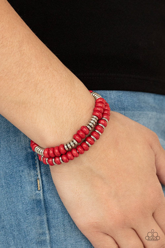 Desert Rainbow - Red Beaded Paparazzi Stretch Bracelet