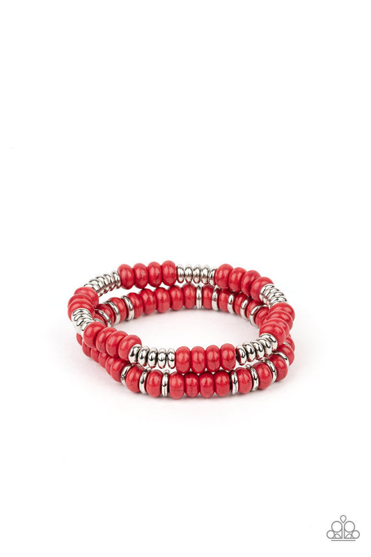Desert Rainbow - Red Beaded Paparazzi Stretch Bracelet