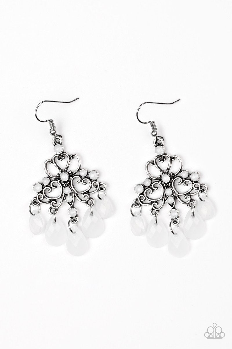 Dip It GLOW - White Milky Teardrop Beaded Paparazzi Earrings