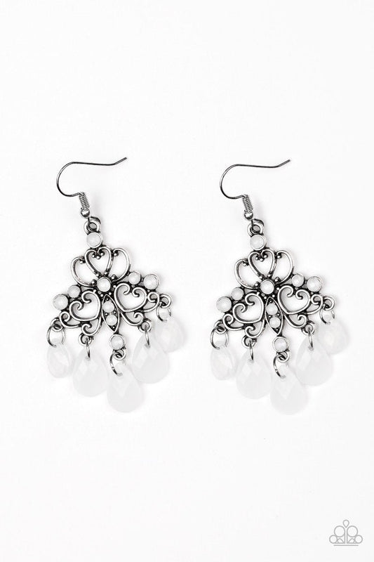 Dip It GLOW - White Milky Teardrop Beaded Paparazzi Earrings