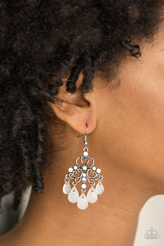 Dip It GLOW - White Milky Teardrop Beaded Paparazzi Earrings