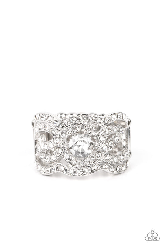 Doting on Dazzle - White Rhinestone Paparazzi Ring