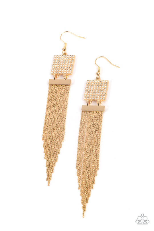 Dramatically Deco - Gold Dainty Chain Tassel Paparazzi Chandelier Earrings