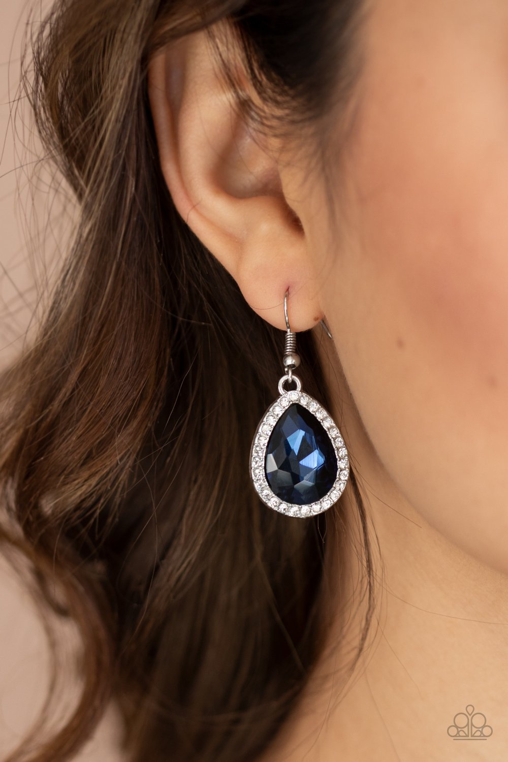 Dripping With Drama - Blue Gem/White Rhinestone Paparazzi Earrings