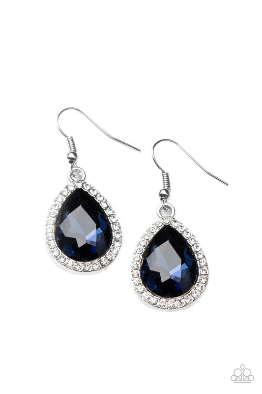 Dripping With Drama - Blue Gem/White Rhinestone Paparazzi Earrings