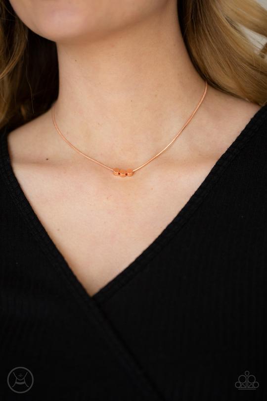 Dynamically Dainty - Copper Flat Beaded Paparazzi Choker Necklace & matching earrings