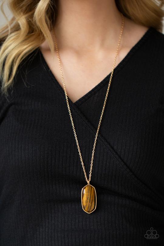 Elemental Elegance - Brown Tiger's Eye Paparazzi Pendant Necklace & matching earrings