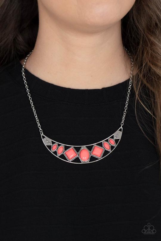 Emblazoned Era - Pink Neon Faceted Beaded Paparazzi Necklace & matching earrings