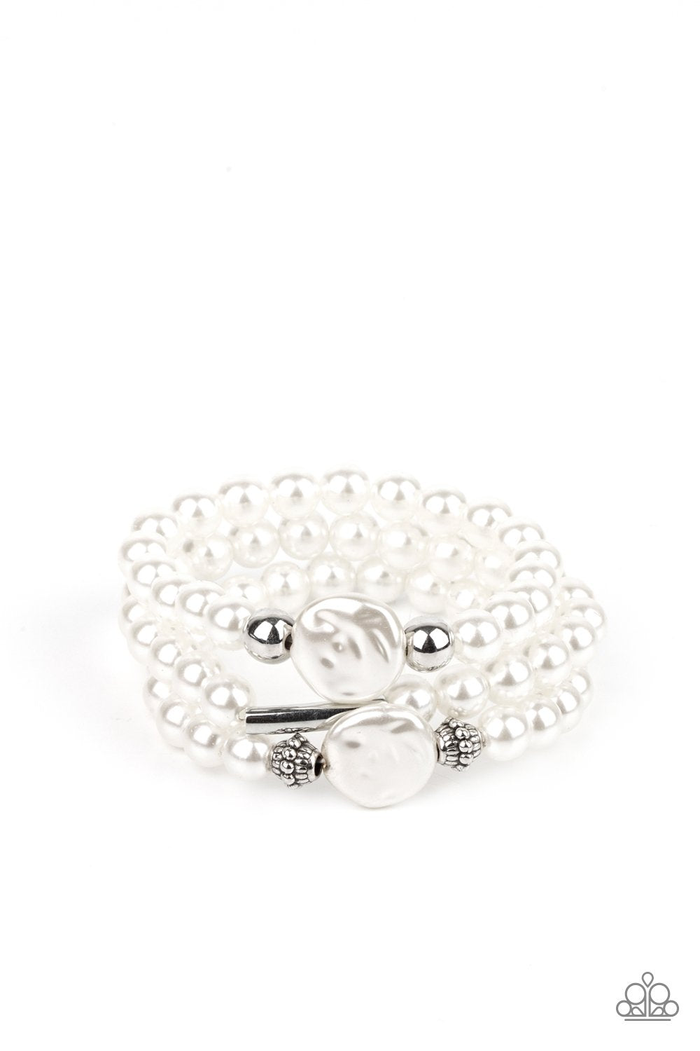 Exquisitely Elegant - White Pearl Set of 3 Paparazzi Stretch Bracelets