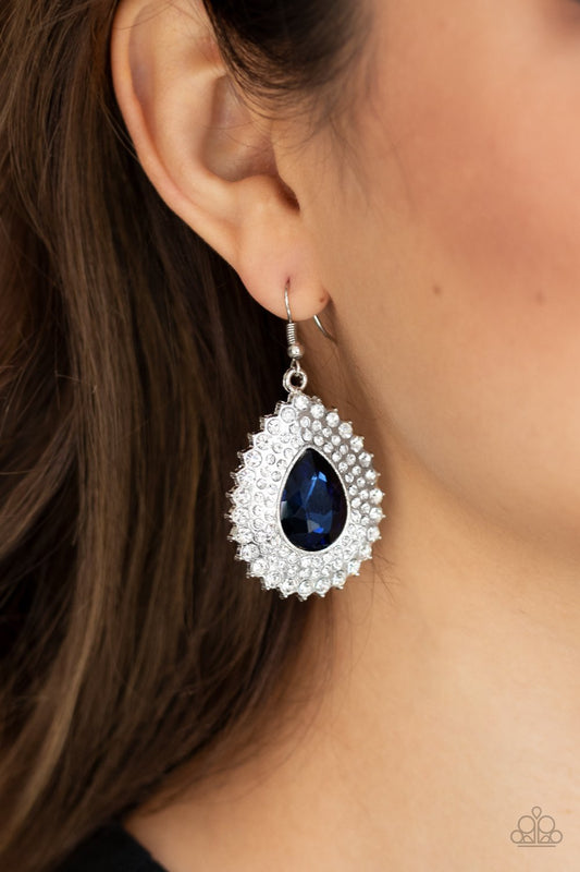 Exquisitely Explosive - Blue Gem/White Rhinestone Paparazzi Earrings