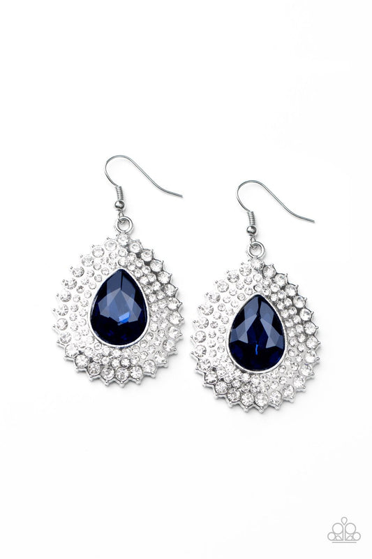 Exquisitely Explosive - Blue Gem/White Rhinestone Paparazzi Earrings