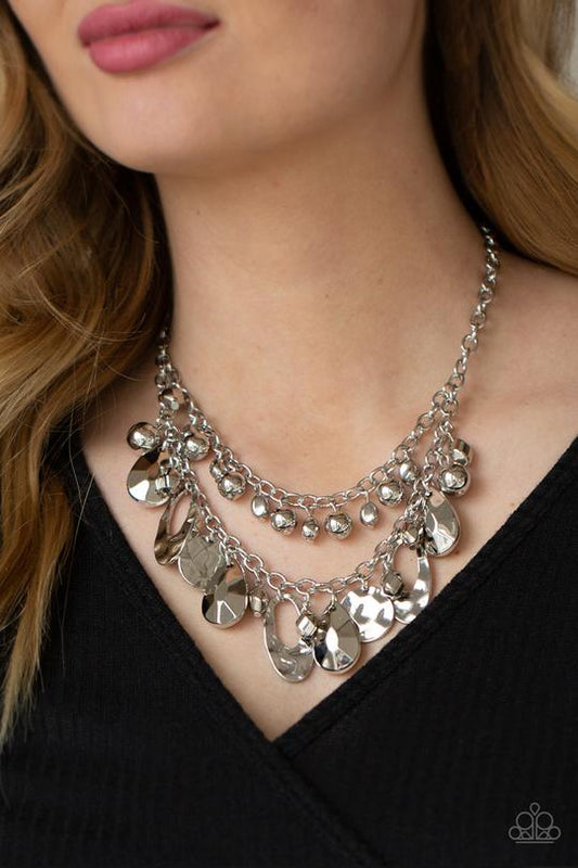 Extra Exhilarating - Silver Beaded Paparazzi Necklace & matching earrings