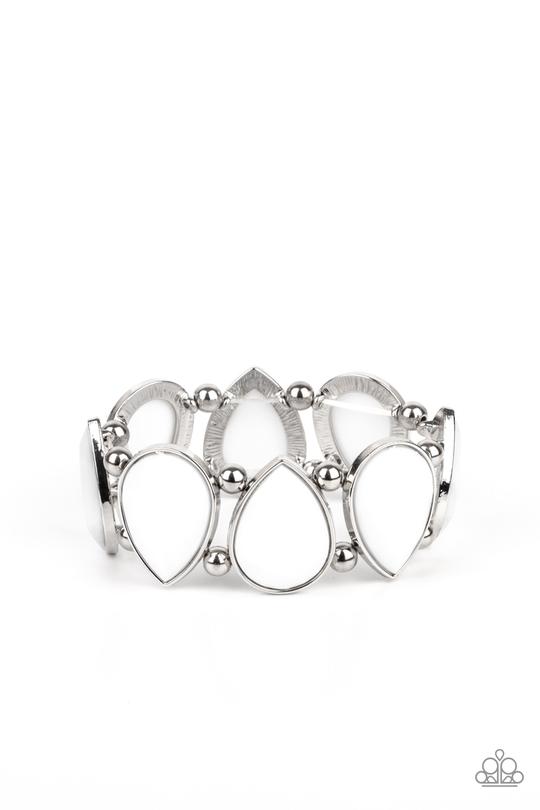 Flamboyant Tease - White Faceted Teardrop Frame Paparazzi Stretch Bracelet